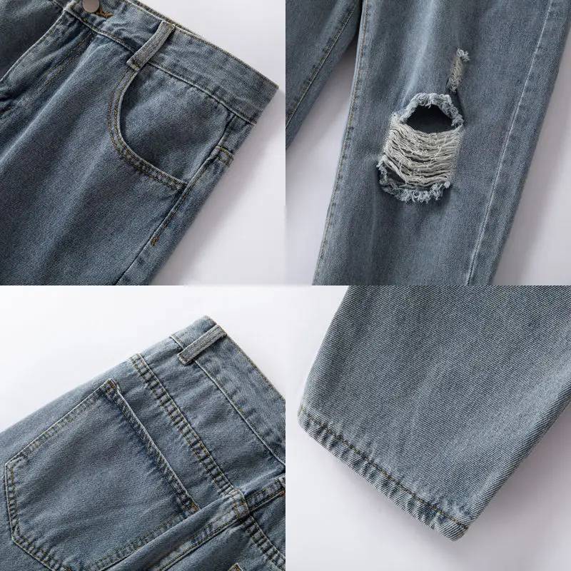 

2021 Spring And Summer Trend Loose Hole Holiday Japan Style Smart Casual Mens Jeans Men's