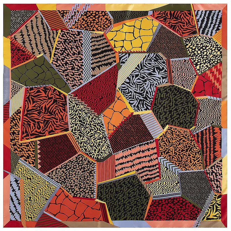 POBING 100% саржевый шелковый шарф женские квадратные шарфы с геометрическим принтом