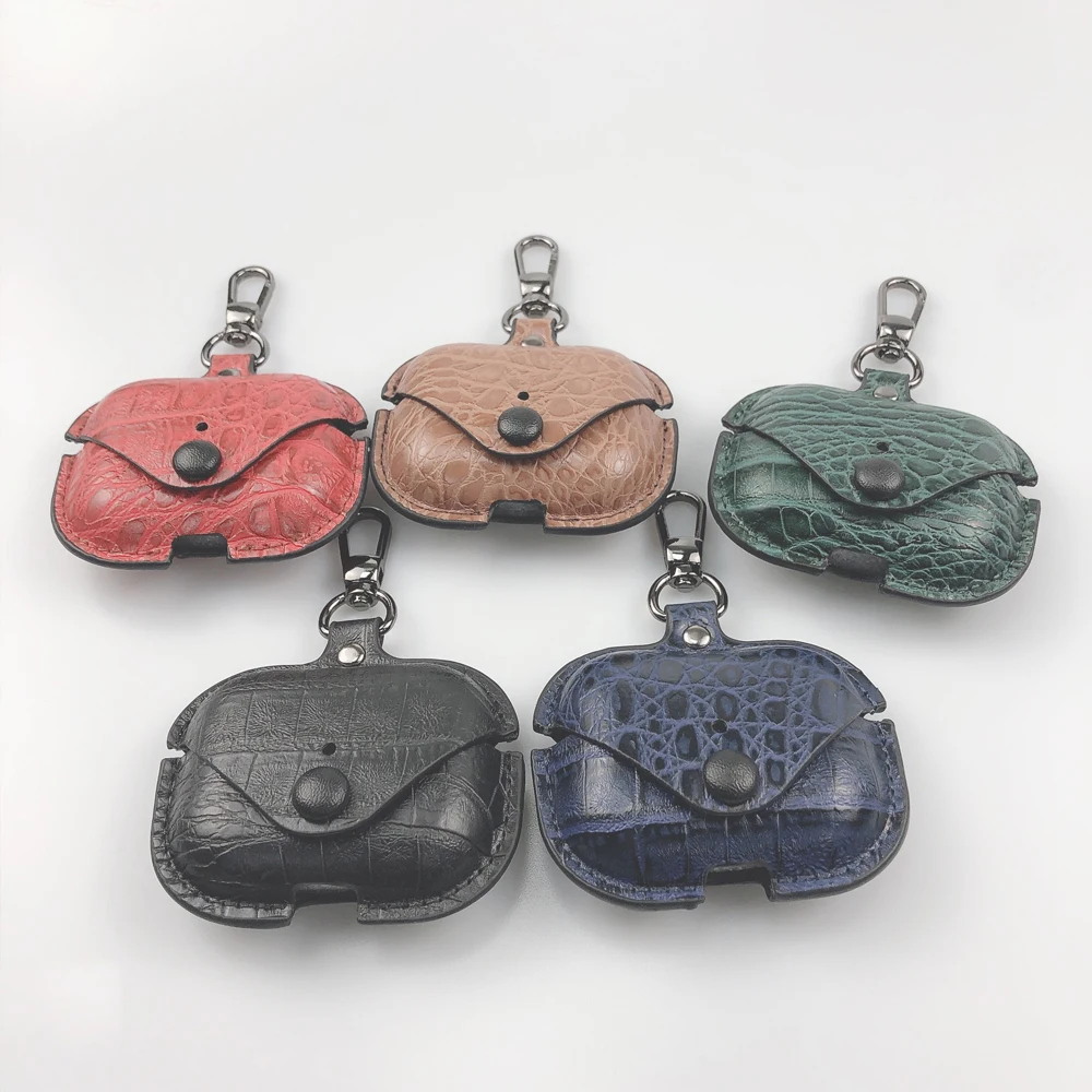 

New Crocodile Grain Leather Earphone Case For Apple AirPods 1 2 Headphone Protective Shockproof Case with Hook For Airpods 2