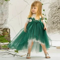 green real appliques flower girl dresses half sleeves birthday pageant robe de demoiselle communion wedding party gown