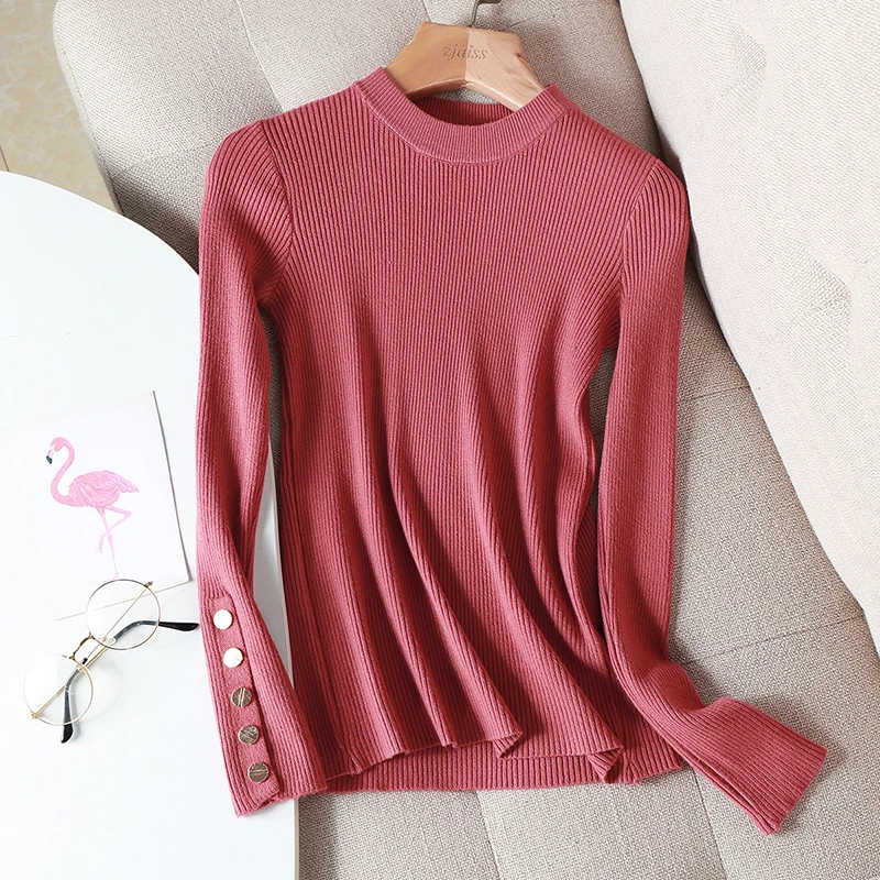 Женская Повседневная Базовая осенне-зимний плотный свитер пуловеры с кнопками