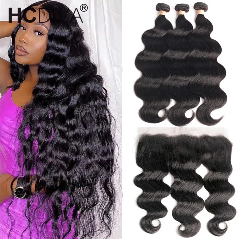 Brazilian Hair Weave Bundles With Frontal Transparent Lace Body Wave Bundles With Closure 13x4 T Part Lace Closure With Bundles