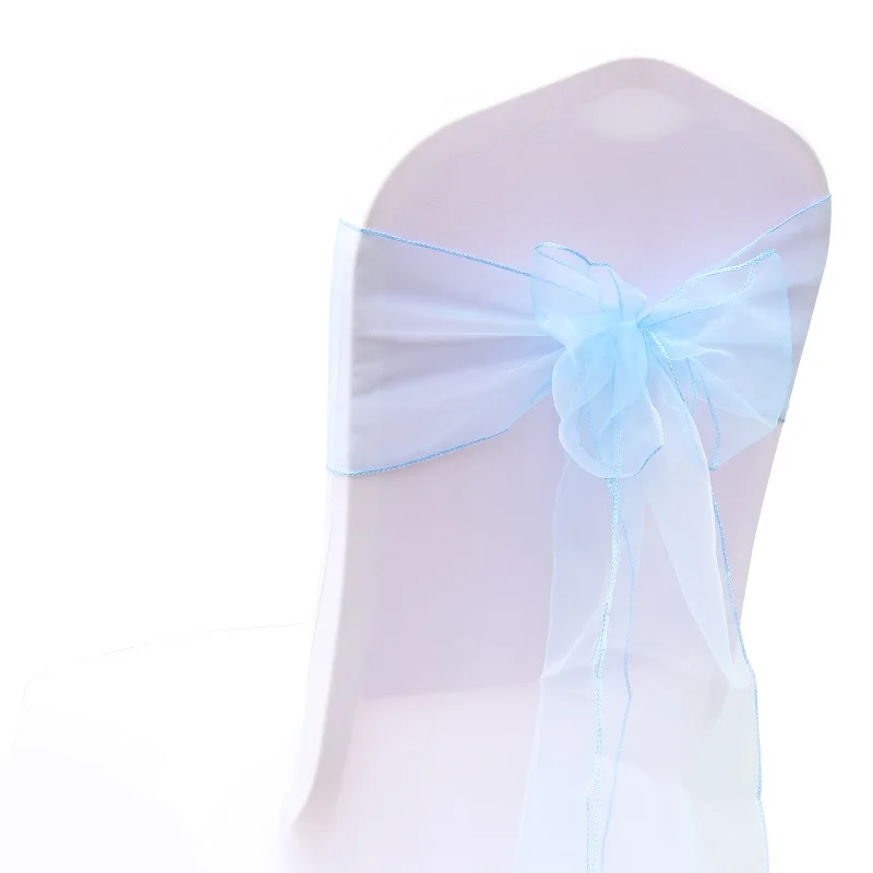 Light Blue 100 шт. лента на стул из органзы с бантом для покрытия банкета, свадьбы, вечеринки, рождественского праздника, украшение из чистой органзы, поставка из ткани 18 см x 275 см - Цвет: Light Blue