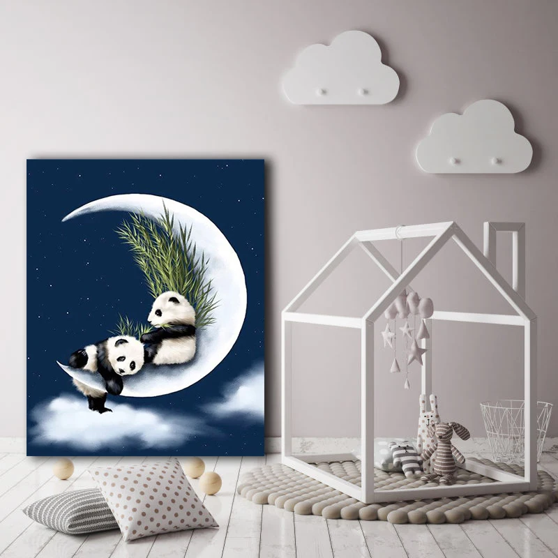 DIY картинки для раскраски по номерам с цветами панда на картина Луной Рисование