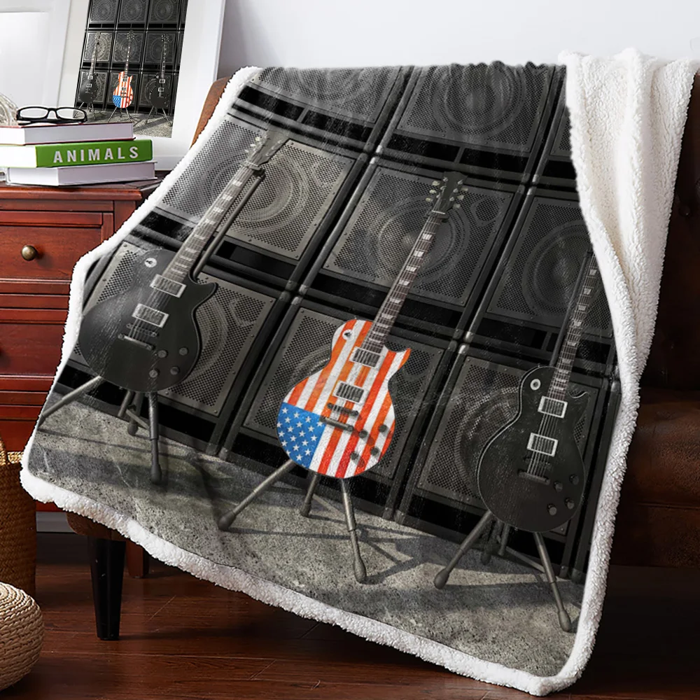 Зимнее кашемировое одеяло музыкальный инструмент гитара американский флаг