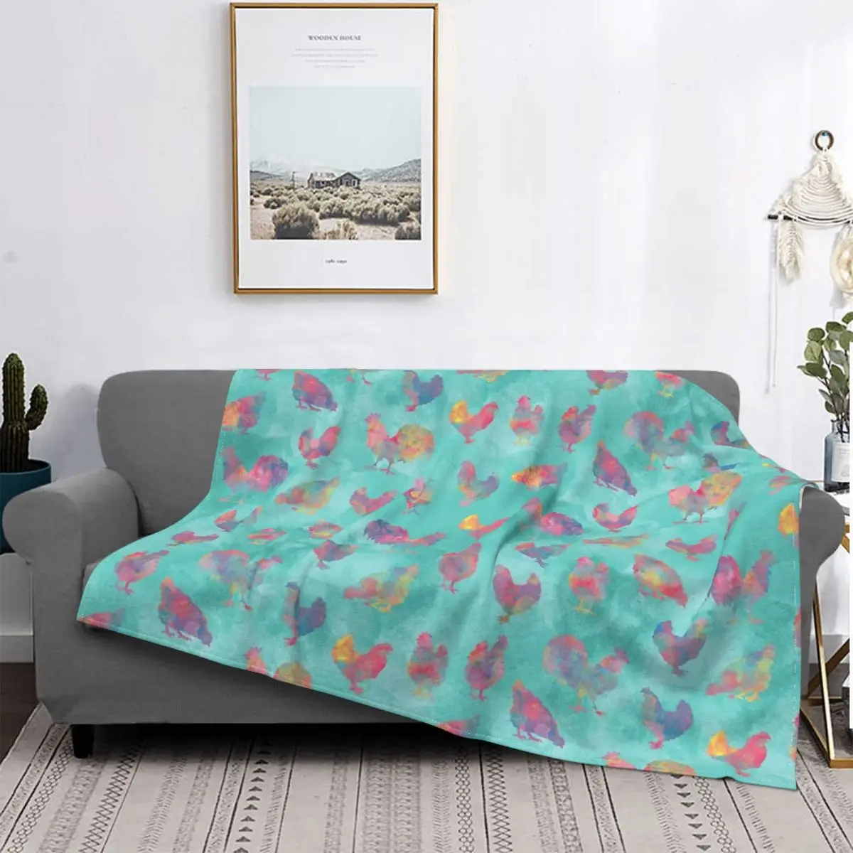 

Manta de pollos de arcoíris, colcha para cama, sofá a cuadros, manta doble a cuadros y fundas