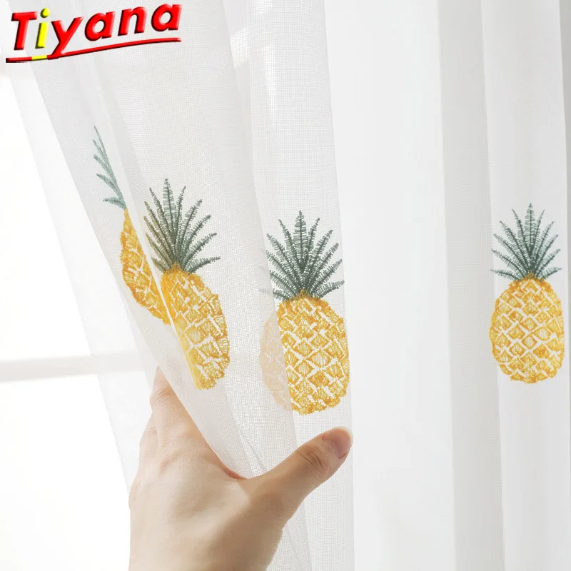 Тюлевые шторы с фруктами для кухни желтым ананасом фруктовая пряжа детской