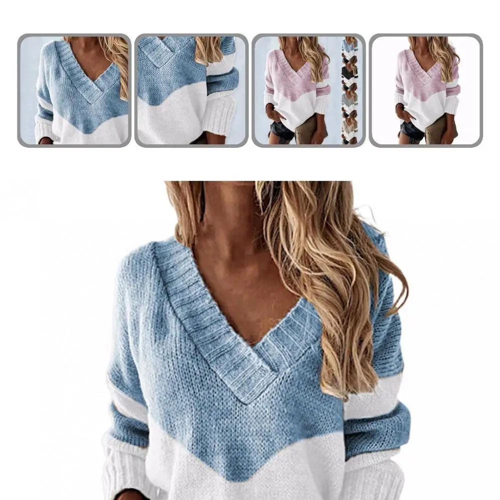 

Patchwork Autumn Winter Contrast Color All Match Sweater for Gathering
