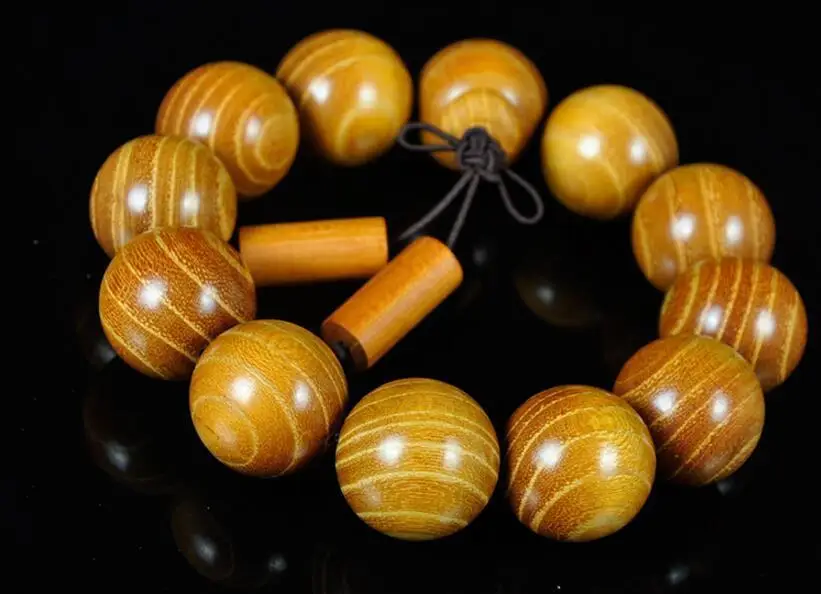

LETSFUN Fine Jewelry 20mm Nice Natural Gold Sandalwood Beaded Bracelet for Cool Man and Fashion Man Free Shipping