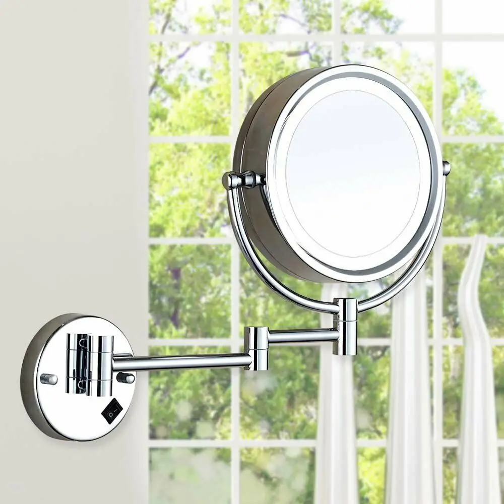 

GURUN 8.5" Polished Chrome 5/7/10X Magnifying LED Lighted Wall Mounted Double Sided Vanity Makeup Mirror Hotel Electrical Plug