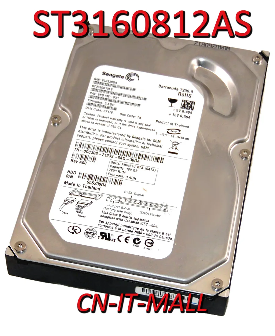 

Seagate Barracuda ST3160812AS 160GB 7200RPM 8MB Cache SATA 3.0Gb/s 3.5" Hard Drive