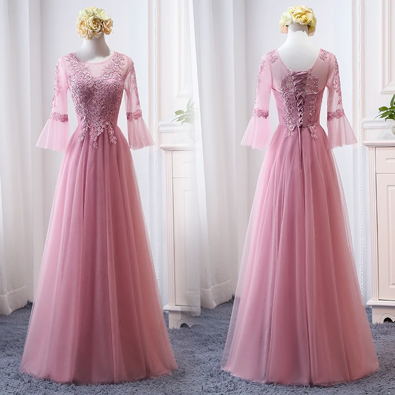 MNZ-9858Z# платье подружки невесты новые зимние рождественские платья средней длины с длинными рукавами г. Бледно-лиловый на шнуровке для девочек