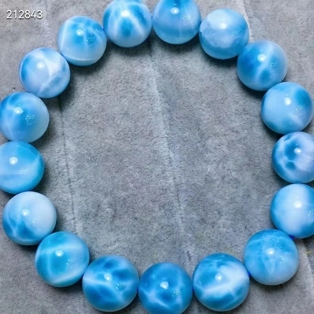 

12.6mm Genuine Natural Blue Larimar Round Beads Bracelet Gemstone Water Pattern Larimar Women Men AAAAAA