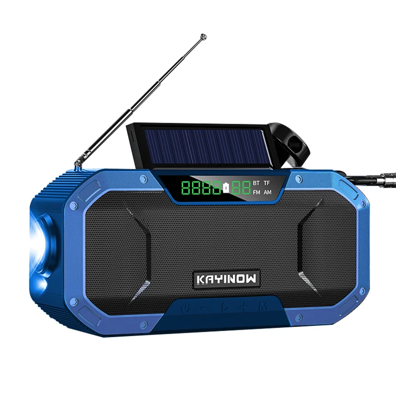 FM Radio Emergency Solar Hand Crank Weather Radio 5000mAh Power Bank Charger Flash Ligh IPX6 Waterproof AM/FM Radio Portable