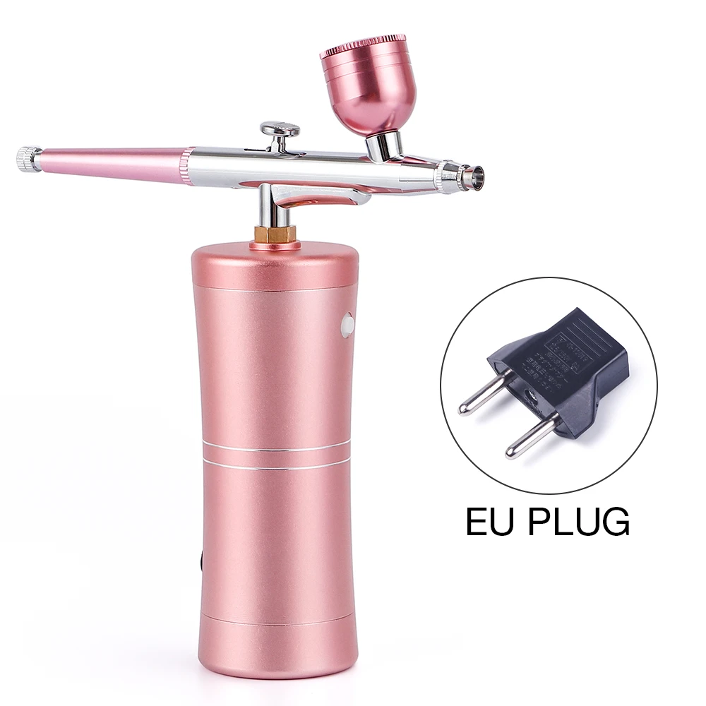 EU plug Топ 0,3 мм розовый мини воздушный компрессор комплект воздушная кисть Краскораспылитель Аэрограф для дизайна ногтей Дизайн татуировки ремесло торт ногтей набор инструментов - Цвет: EU plug