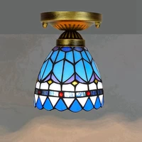 european style 6 inch 15cm tiffany colored glass corridor balcony small ceiling lamp mediterranean feather lamp