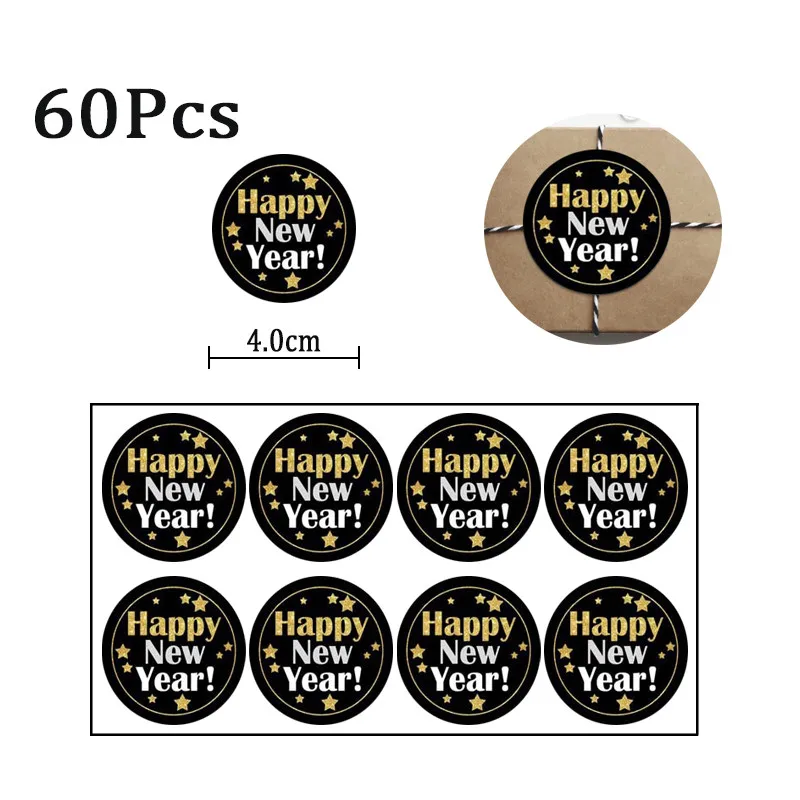 60Pcs stickers 1 Набор,, вечерние шары в канун нового года, реквизит для фото, бумажный баннер, пластина, рамка, коробки, наклейки для подарков, шары, декоративные принадлежности - Цвет: 60Pcs stickers