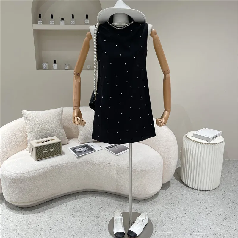 

Women's Clothing Spring Summer 2021 Niche Design Fashion Inlaid Diamond Slim Sleeveless Vest Dress