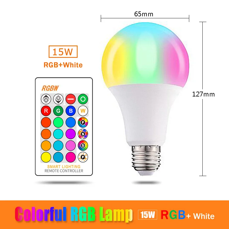 RGB светодиодный светильник GU10 E27 E14 Светодиодный светильник 3 Вт 5 Вт 7 Вт 12 Вт 16 цветов 110 В 220 В bombillas светильник+ контрольная лампочка с регулируемой яркостью светодиодный светильник для комнаты - Испускаемый цвет: E27 15W RGBW
