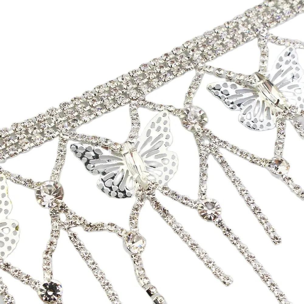 1 yard Array butterfly long tassel crystal rhinestone trim silver fringe decorative chain clothing accessories ML078 | Дом и сад