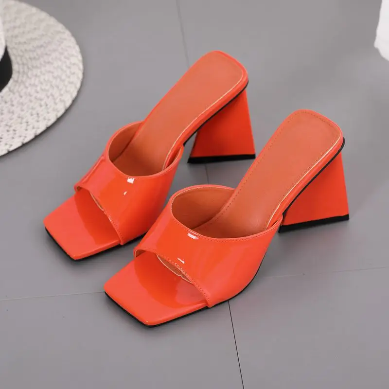 Sculpture Heeled Triangle Heel Women Green Plus Size Sandals High-heeled Slippers Ladies Slip On Mules Party Nightclub Slippers