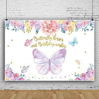 laeacco butterfly flowers pink princess birthday party backgrounds for photography baby shower banner poster customized backdrop