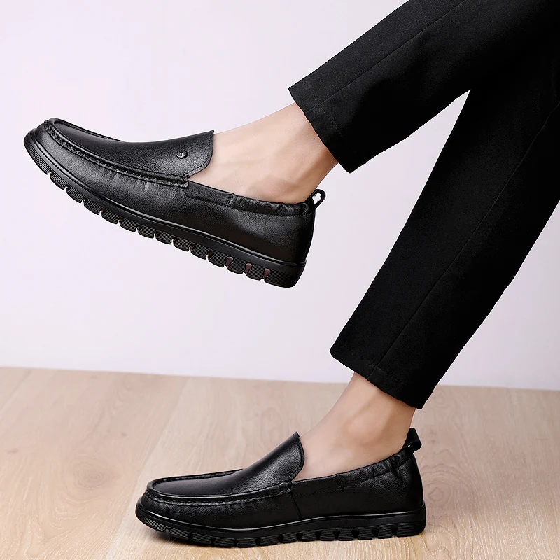 Лоферы мужские из натуральной кожи Осенние повседневные без шнуровки зимние