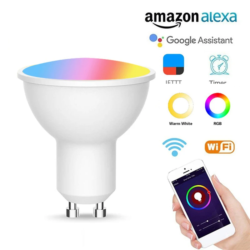 

GU10 Spotlight WiFi Smart Light Bulb 4w RGB+CW 2700-6500K Smart Bulb App Remote Control RGB Light Lamp For Alexa Google Home