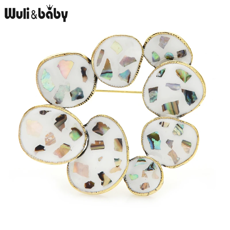 

Wuli&baby Shell Enamel Round Flower Brooches For Women Party Office Brooch Pins New Year Gifts
