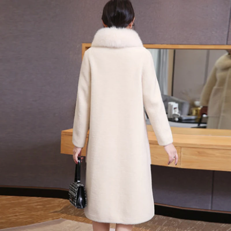 women natural wool fur long overcoat lapel collar streetwear thick warm outerwear 2020 real coat winter jacket | Женская одежда