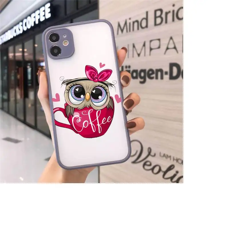

Cartoon Girl Gifts Cute Owl lovers Phone Cases Matte transparent For Gray iPhone 12 Mini 11 Pro XR XS Max 7 8 Plus X Back Cover