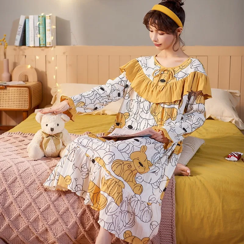 Ночная рубашка из 100% хлопка Женская домашняя одежда большого размера Милая