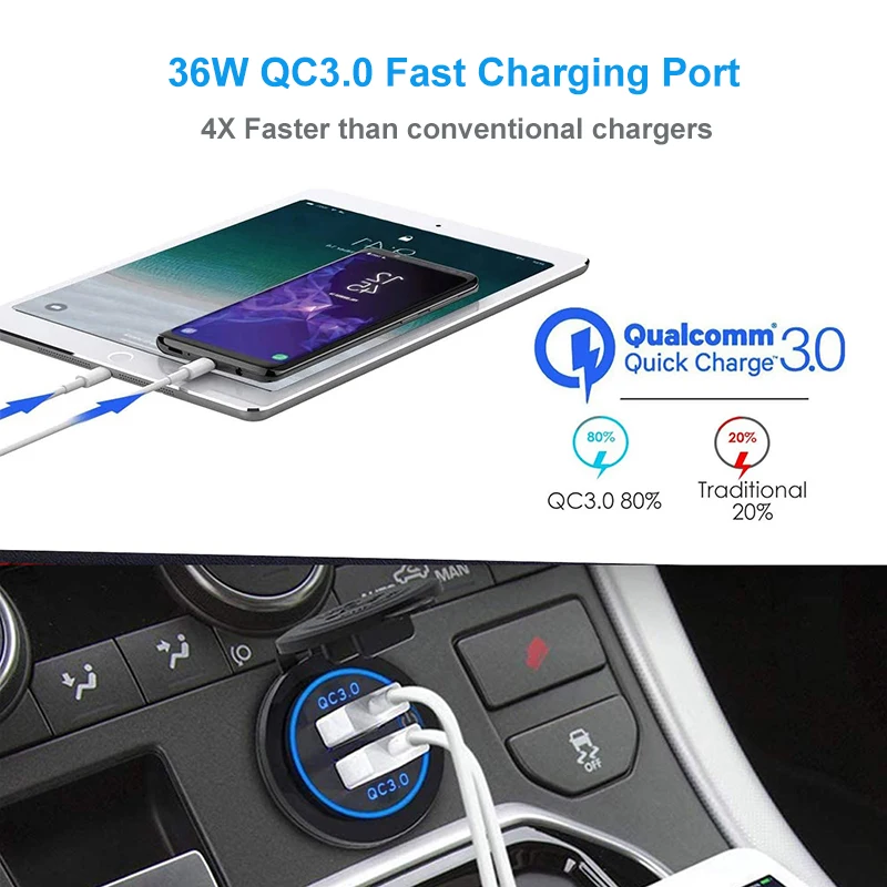 Quick Charge 3 0 Dual USB Мощность розетка с сенсорным выключателем Водонепроницаемый 12V/24V