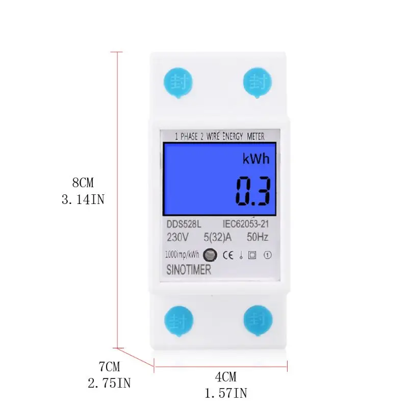 

DDS528L Digital Energy Meter Single Phase 110/230V 50Hz Din Rain Mounting LCD Display KWH Ammeter