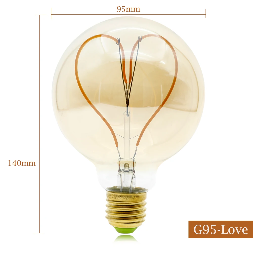 G95-LOVE E27 220V лампа накаливания Эдисона Светильник лампочки 3D Винтажный стиль теплый белый Эдисон лампа для гостиной спальни замена лампы накаливания - Испускаемый цвет: G95-LOVE
