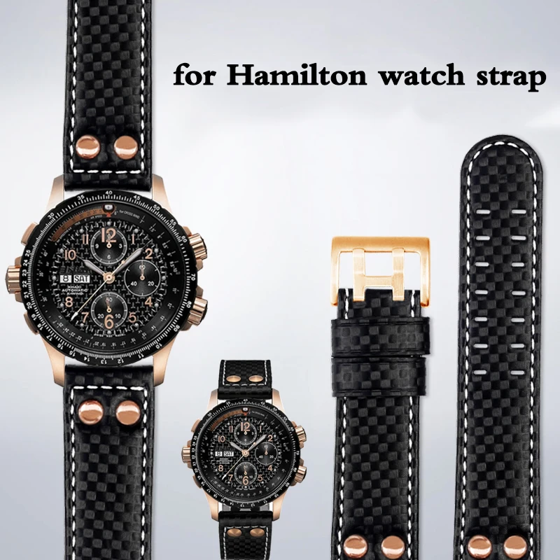 22mm Carbon Fiber Genuine Leather Sweat proof Replacement Bracelet Band Men Watch Accessories For Hamilton Khaki Field Watch