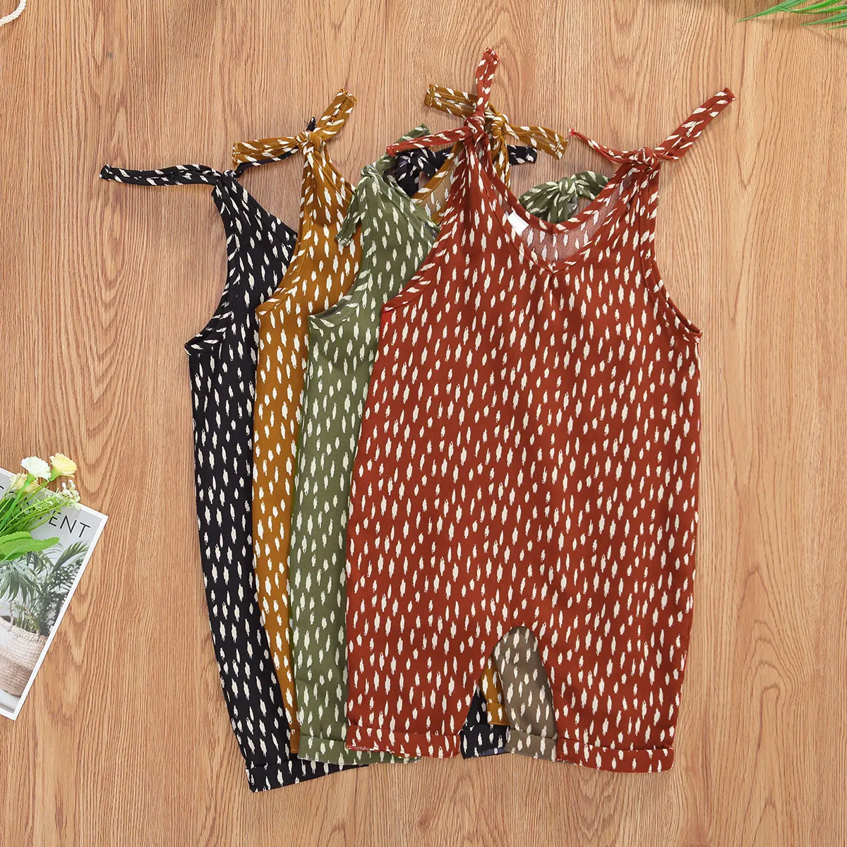 Летние комбинезоны в горошек без рукавов для маленьких мальчиков и девочек 4