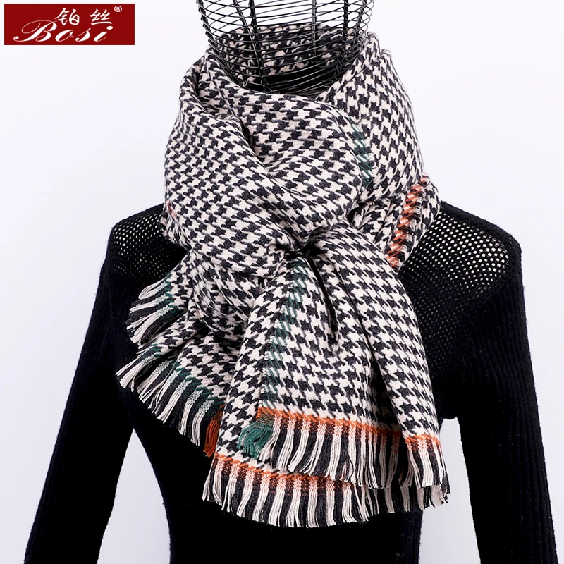 BOSI кашемировый зимний шарф женский длинный в клетку шаль модный роскошные шарфы