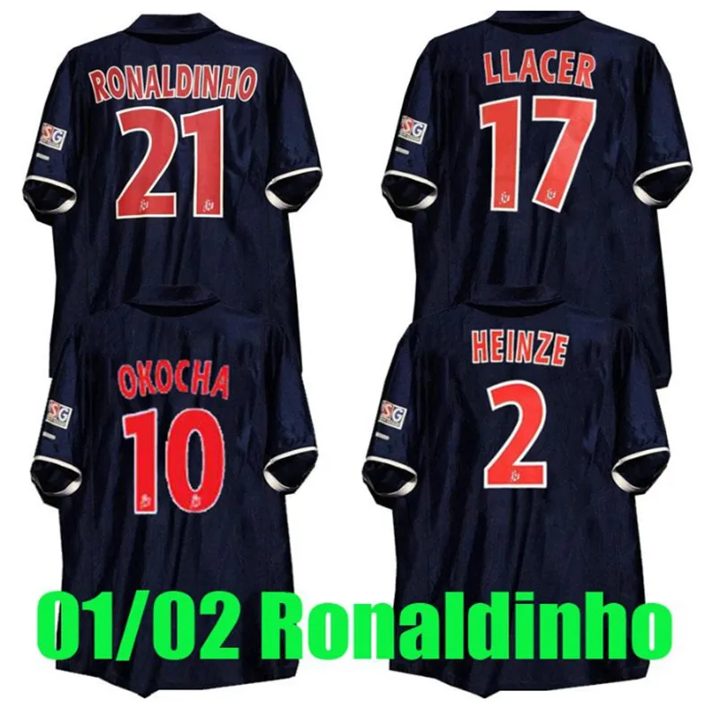 

ARTETA HEINZE Top Quality 2001 2002 psgES Retro shirt RONALDINHO OKOCHA ANELKA ALOISIO POCHETTINO man 01 02 RONALDINHO shirt