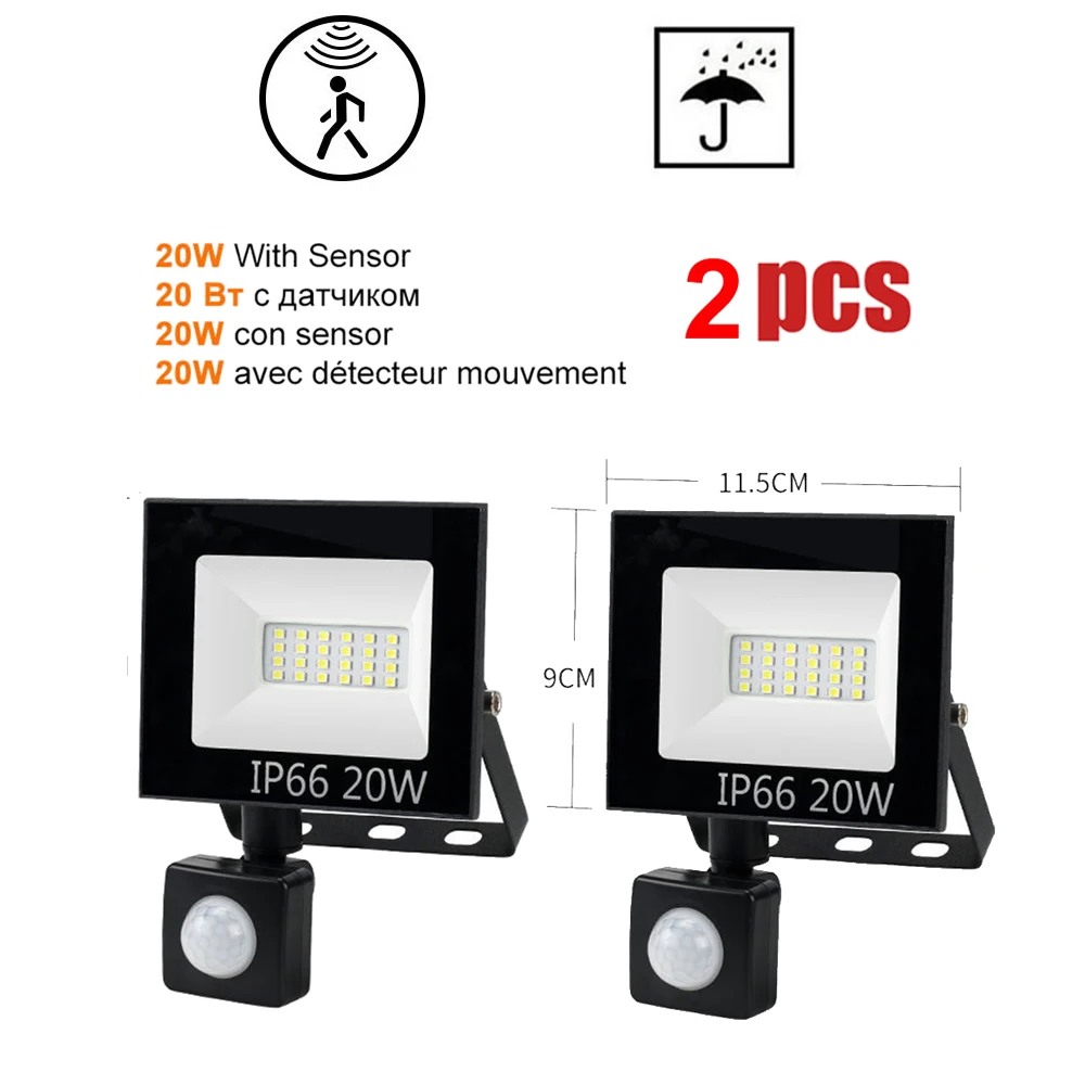 

2 pcs 220V 10-100W LED FloodLight Spotlight Exterior Street wall reflector LED Lamp PIR Motion Sensor Waterproof Light Garden Li