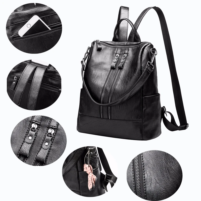 Multi-Function Women Backpack Lady Leather Female School Rucksack College Shoulder Satchel Travel Bag | Багаж и сумки