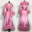 Женский халат, вечерние платья, эластичная шелковая розовая ночная рубашка с перьями, пижама, одежда для сна, женское нижнее белье, платья для особого случая, Халат
