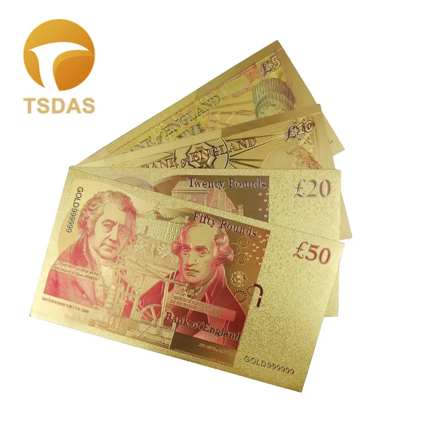 UK English Gold Banknote Set 5.10.20. 50 Pound British Bank Notes in 24K Plated|Золотые банкноты| |