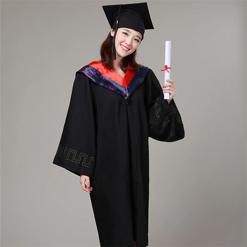 6Style University Graduation Gown Student High School Uniforms Class Team Wear Academic Dress for Adult Bachelor Robes+Hat Set