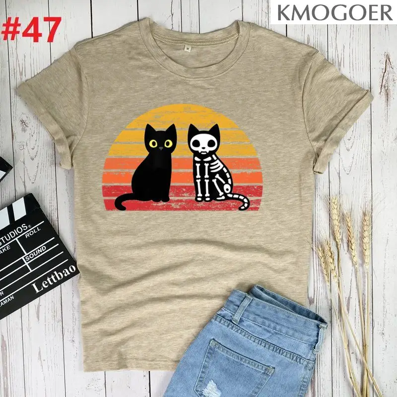 

Funny Cats Halloween T-shirt Women Fashion Short Sleeve Harajuku Graphic Tee Shirt Female Casual Unisex Tops Camiseta Mujer