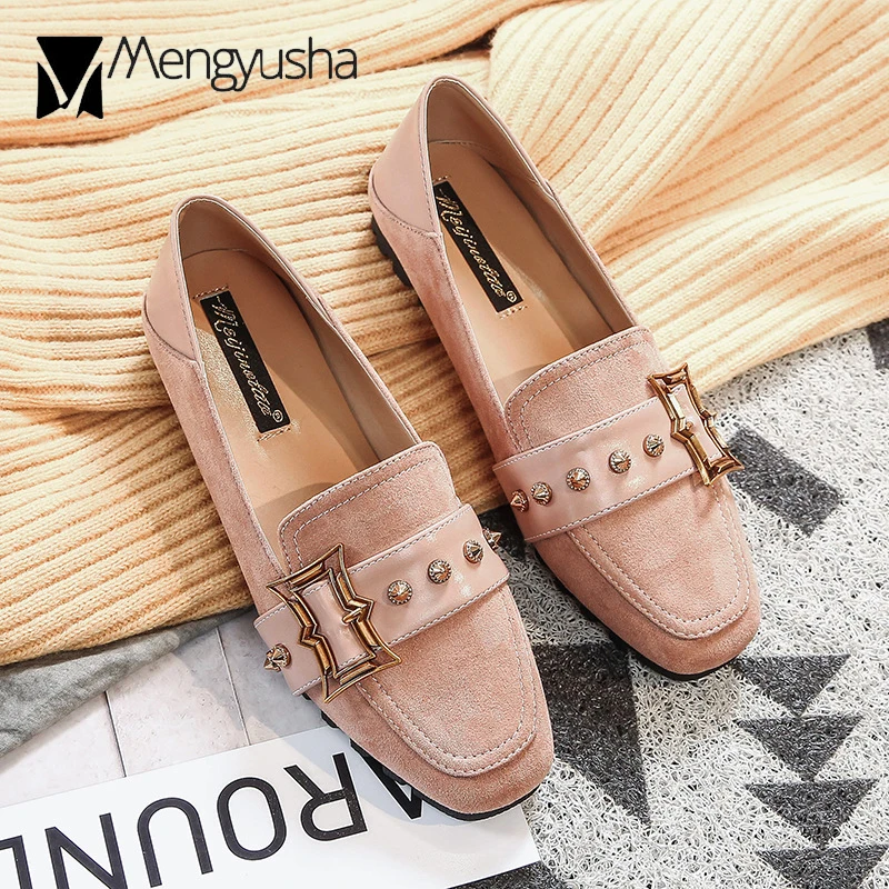 Мокасины женские розовые с квадратным носком брендовые туфли гвоздики на
