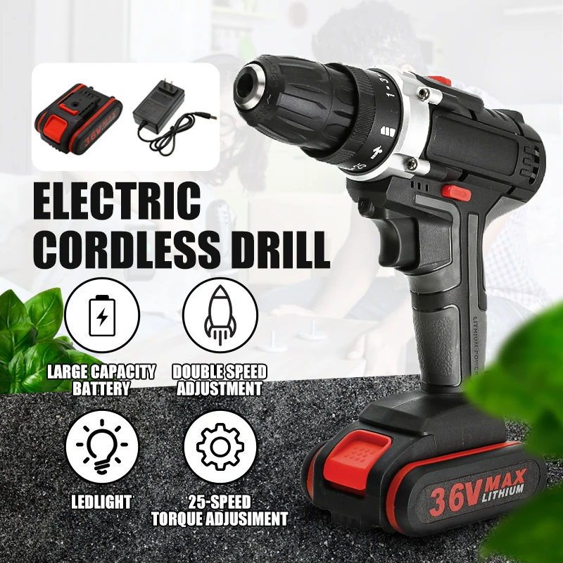 Беспроводная электрическая дрель 2 батарея двойная скорость 36В 5000 мАч