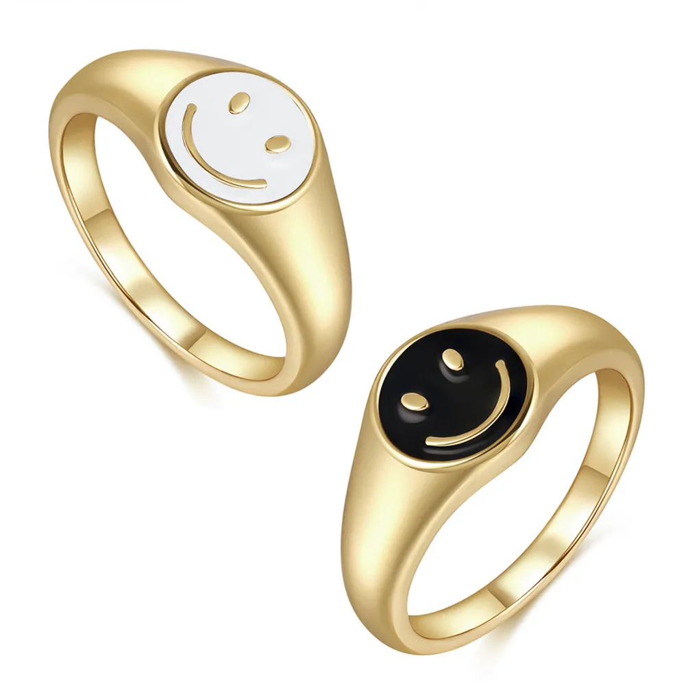 

Smiley Face Mood Ring Wedding Women Gold Chunky Rings Good Quality Jewellery Aesthetic Bagues Gifts Cute Couple Wholesale
