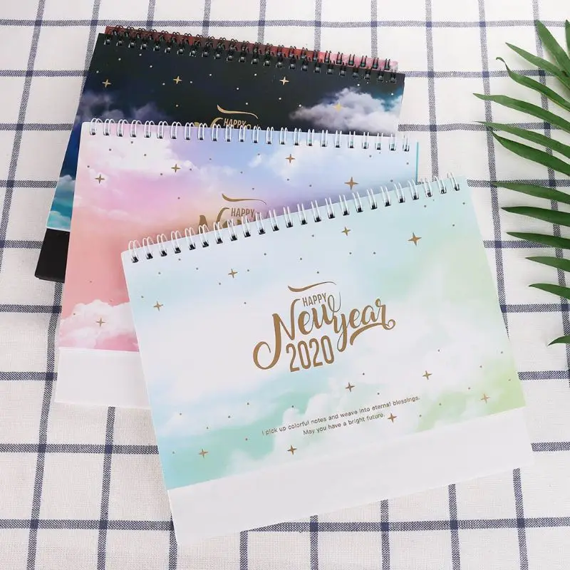 

2020 Dreamy Colorful Desktop Standing Coil Paper Calendar Memo Daily Schedule Table Planner Yearly Agenda Organizer