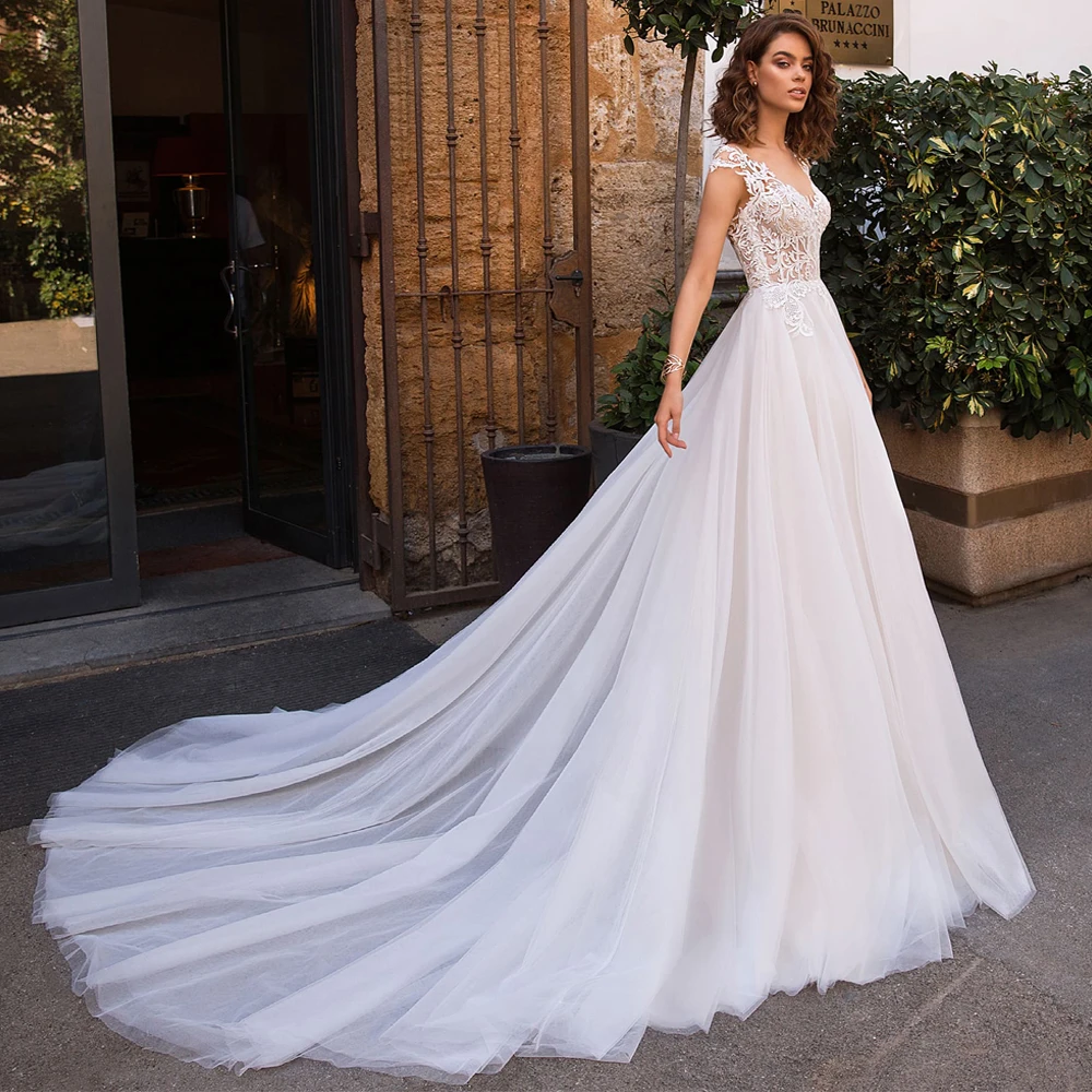 Недорогие свадебные платья с v образным вырезом и рукавами крылышками Robe De Mariage